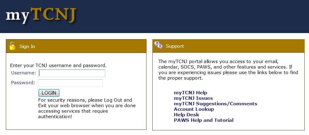You will be prompted to login once you arrive at the mytcnj site.