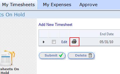 b. Icon View: Right click on the timesheet icon, and select Print Reports The reports section allows you to report on timesheet information