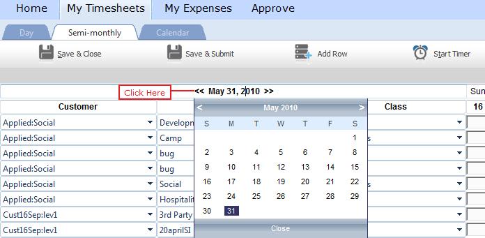 Click on Week tab This tab name will change based on your timesheet frequency.