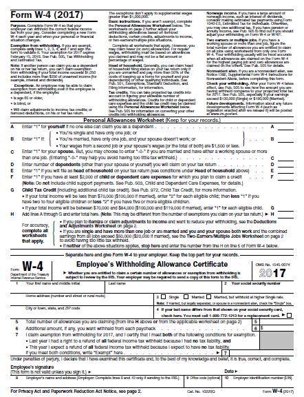 Instructions for IRS Form W-4 What is it for? This form tells the IRS about the withholding allowances for which the employee is eligible. Who needs to sign?