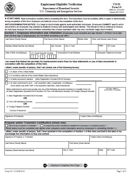 Instructions for USCIS Form I-9 What is the purpose of this form? The United States Citizenship and Immigration Services (USCIS) is part of the United States Department of Homeland Security (DHS).