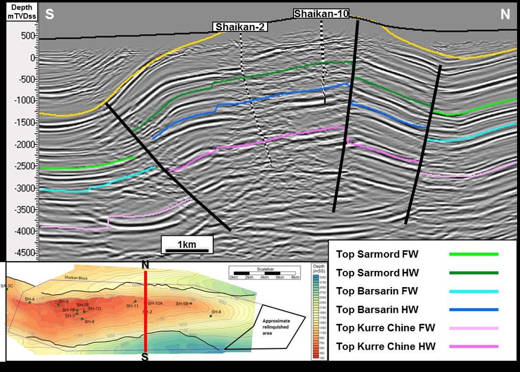 5.1. Seismic Interpretation The Shaikan field is covered by 3D seismic data, acquired by Gulf Keystone in 2010. The seismic reference datum is 1,300 m above mean sea level.