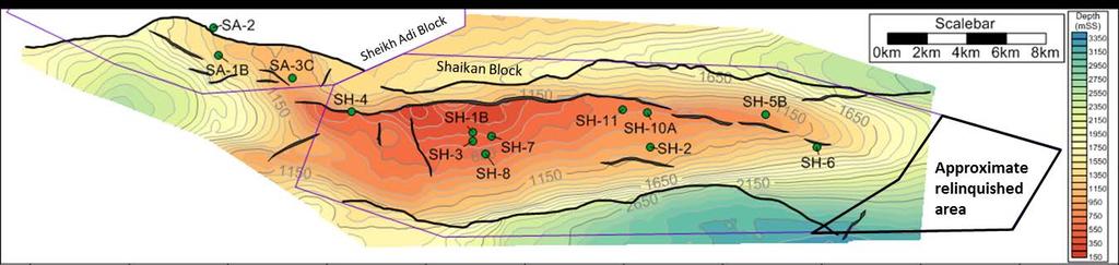 5.2. Depth Conversion The Shaikan surfaces and horizons supplied by GKP had been interpreted on the PoSDM seismic volume, within the depth domain.