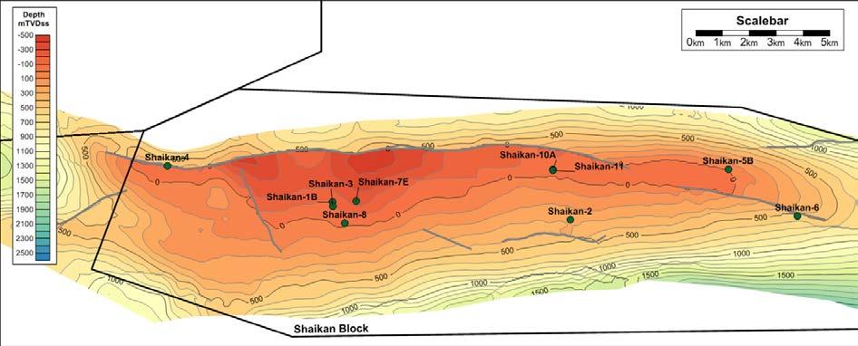 Figure 5.15: Shaikan Top Qamchuqa Depth Map Reservoir and Fluid Parameters.