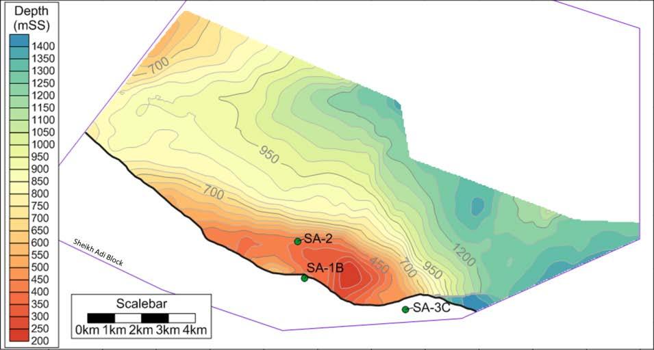 Figure 6.4: Sheikh Adi Hanging Wall Top Jurassic Depth Map 6.3. Geological Description 6.3.1. Reservoir Description Figure 6.