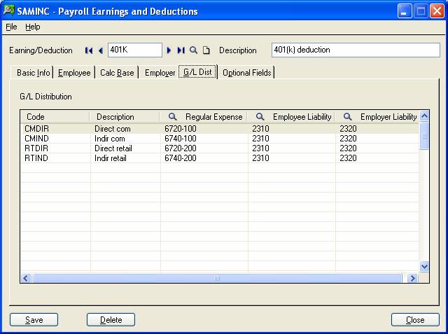 Step 8. Set Up Earnings, Deductions, and Other Pay Factors Review your G/L posting needs and complete the fields on the G/L Distributions tab as follows: Distribution Code.