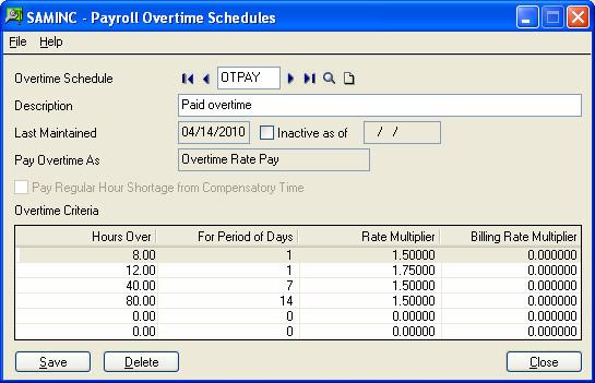 Step 10. Set Up Overtime Schedules Review your company s overtime policies and rates and complete the form as follows: Overtime Schedule.