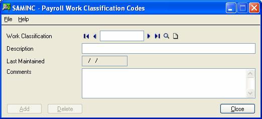 Step 12. Set Up Work Classification Codes You could also customize reports to report earnings and deductions based on the work classifications of your employees. To Add Work Classification Codes: 1.