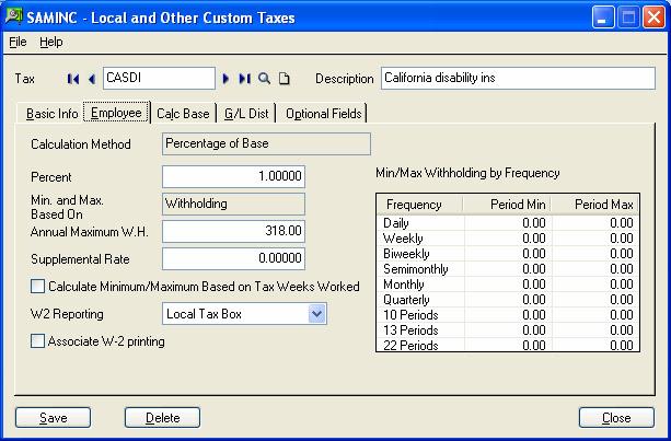 Step 14. Set Up Local and Other Custom Taxes Complete the fields on the Employee tab as follows. Setting Up Payroll Amount or Percent.