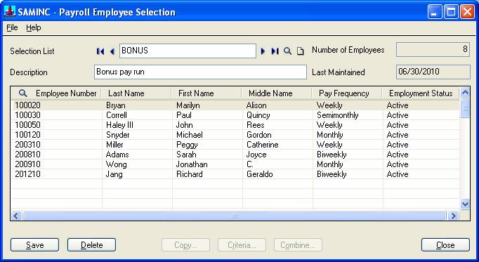 Step 18. Set Up Employee Selection Lists To process or print a set of random, non sequential employees of your choice, you can set up and use an employee selection list.