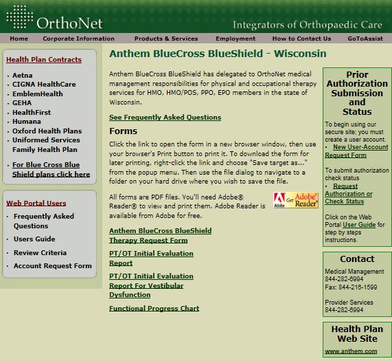 Secure Provider Websites OrthoNet website www.orthonet-online.