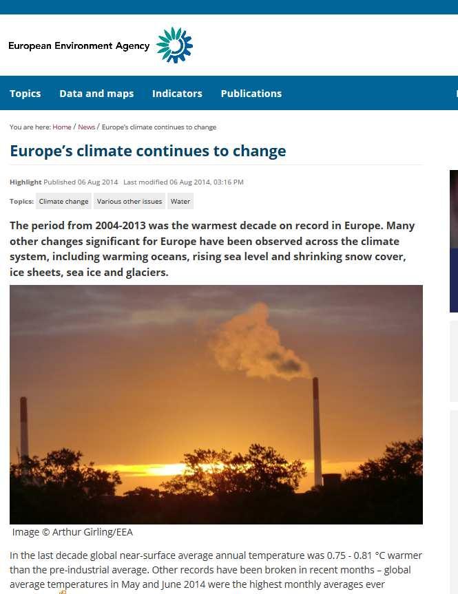 EEA other products 2014-2015 August 2014: updated indicators on climate change and impacts
