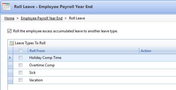 Roll Leave: Allows you to roll an amount from one leave type to another leave type.