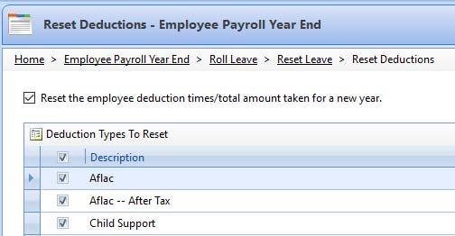 If you wish to reset leave, leave Reset the employee YTD leave taken and earned for a new year checked and select applicable leave types. Click Next to continue.