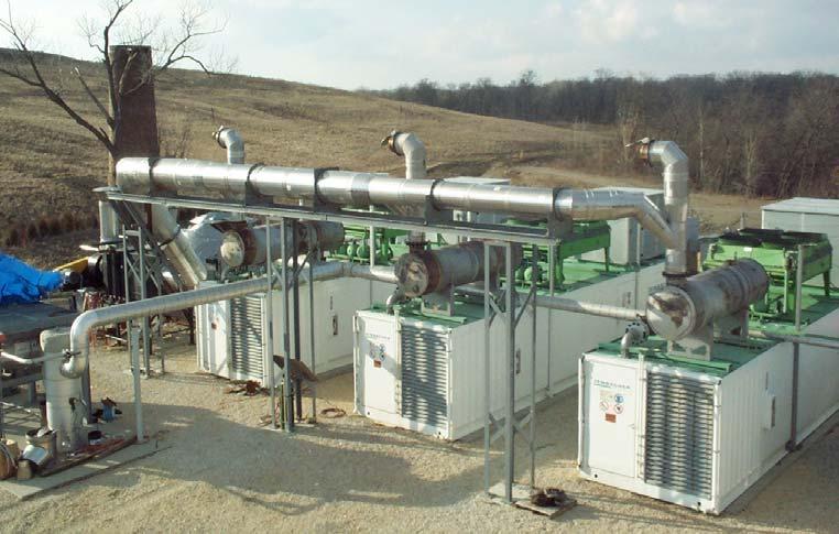 Landfill Reciprocating Engines Danville, Illinois (3) 987KW Jenbacher s Extensive exhaust ducting Drawbacks: Initiall design required all (3) engines operating to produce power.