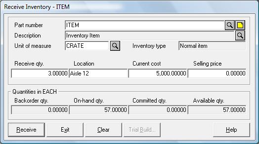 The Receive Inventory function allows you to specify the unit of measure in which the receipt is being made.