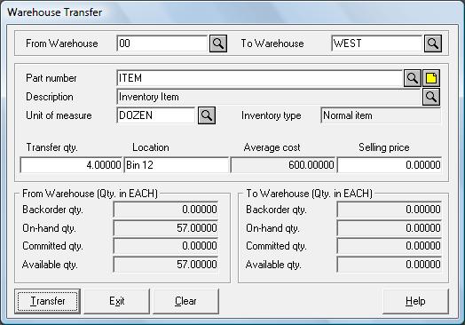 Inventory Details. The Warehouse Transfer function allows you to specify the unit of measure in which the transfer is being made.  Inventory Details.