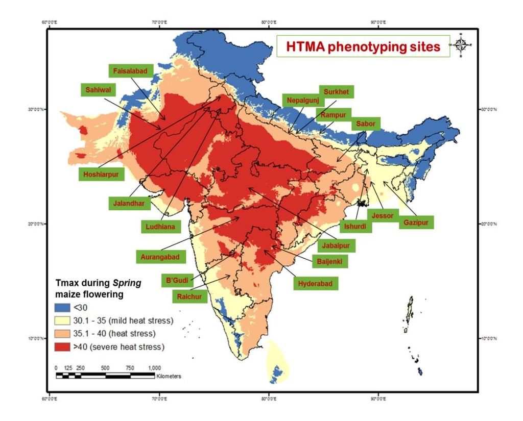 Extensive heat stress phenotyping network in South Asia Different