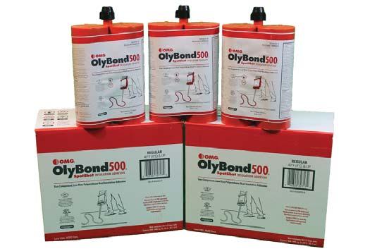 Olybond 500 SpotShot Olybond 500 SpotShot is a fast-acting, two-component, low-rise polyurethane foam adhesive designed to adhere a variety of board stocks to a variety of roof substrates in both new