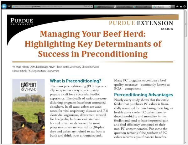 Profit/Head Preconditioning Keys to Success 1. Team Building 2. Weight Gain and Genetics 3. Herd Health and Nutrition 4. Marketing PC calves Can Vet J. 1992 October; 33(10): 665 668. $140.