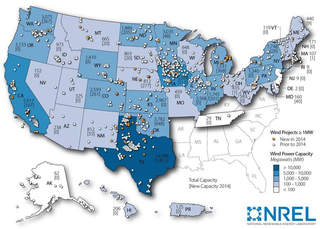 Geographic Spread of Wind Projects in the United States Is Reasonably Broad 4 Note: Numbers