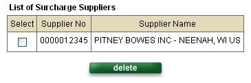Leave the Supplier field blank. 3. Click the retrieve button to display the List of Surcharge Suppliers.