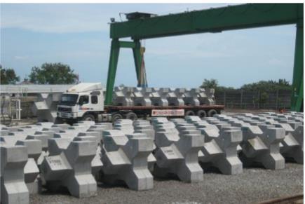 Figure 3-4: Typical revetment armour block units which would be manufactured off-site and transported in The timing of the delivery of the units is likely to coincide with the wharf deck construction