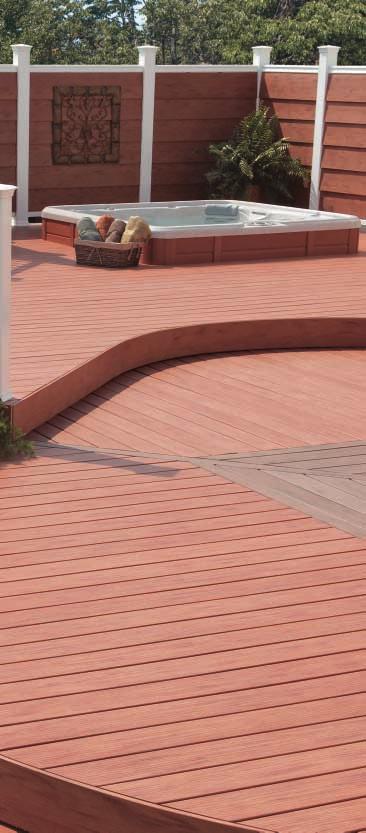 TimberTech Decking Solutions RadianceRail complements the Earthwood Plank warm, tropical color