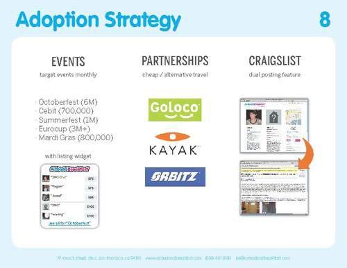 Adoption Strategy This slide is often called the go-to-market strategy, and should summarize 2-3 core customer acquisition HACKS that you will use to grow the business.