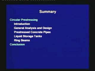 (Refer Slide Time 58:19) In today s lecture, we first had an introduction of circular prestressing. We understood the necessity of circumferential prestressing.