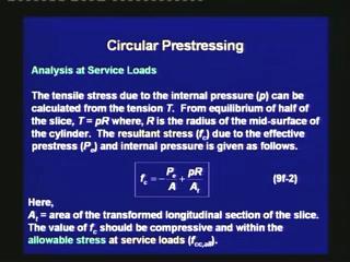 to P 0, where P 0 is the prestress at transfer after short-term losses. The compressive stress f c is given as follows. f c = P 0 /A Here, A is the area of the longitudinal section of the slice.