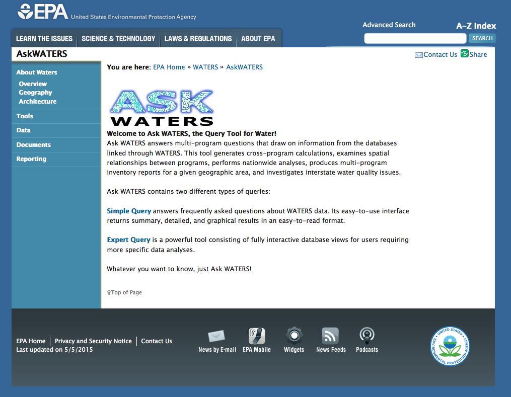 EPA ASK WATERS WEB SITE http://iaspub.epa.