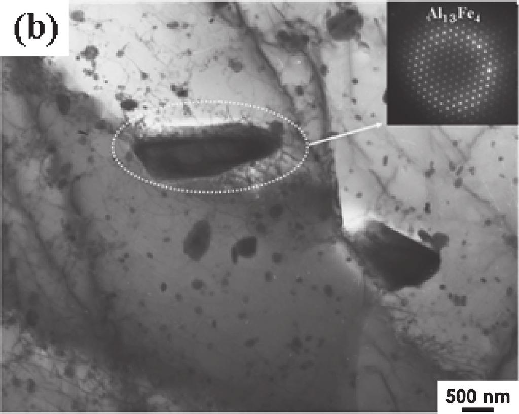 4 Solid solubility of Fe metallic glass and pure Fe particles Figure 10 shows the bright field TEM images and corresponding SAD patterns of the Fe-based metallic glass particle dispersed specimens