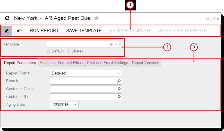 Appendix 97 Figure: Parameters View of Report Form Report Form Toolbar Parameters Toolbar 3. Template Area 4.