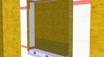 Install sheathing membrane pre-strips at the jambs and extend onto face of wall a minimum of 8"