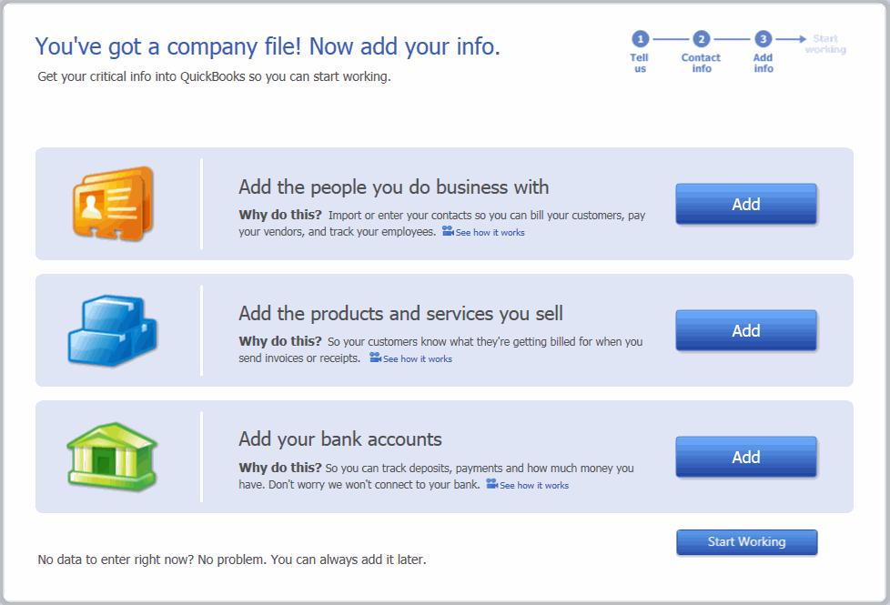 Reviewing the Chart of Accounts Click Go to Setup. The QuickBooks setup screen appears.