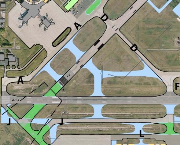 Intermediate Project Title Taxiways A, D, J Improvements No. 16 New taxiway access is provided to the terminal apron and to taxiway J from extending Taxiway D to the southwest.