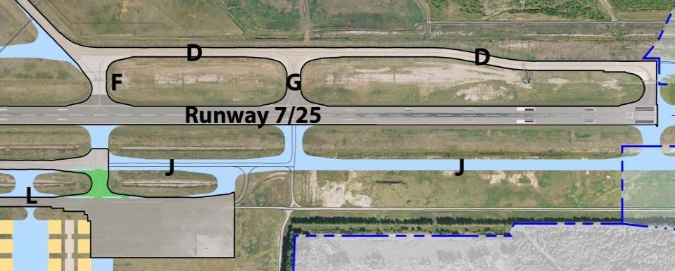Project Title Taxiway J Extension and Connectors No. Cost $7,700,000 Intermediate 18 Taxiway J will be extended (4,550') to provide a full parallel taxiway on the south side of Runway 7/25.
