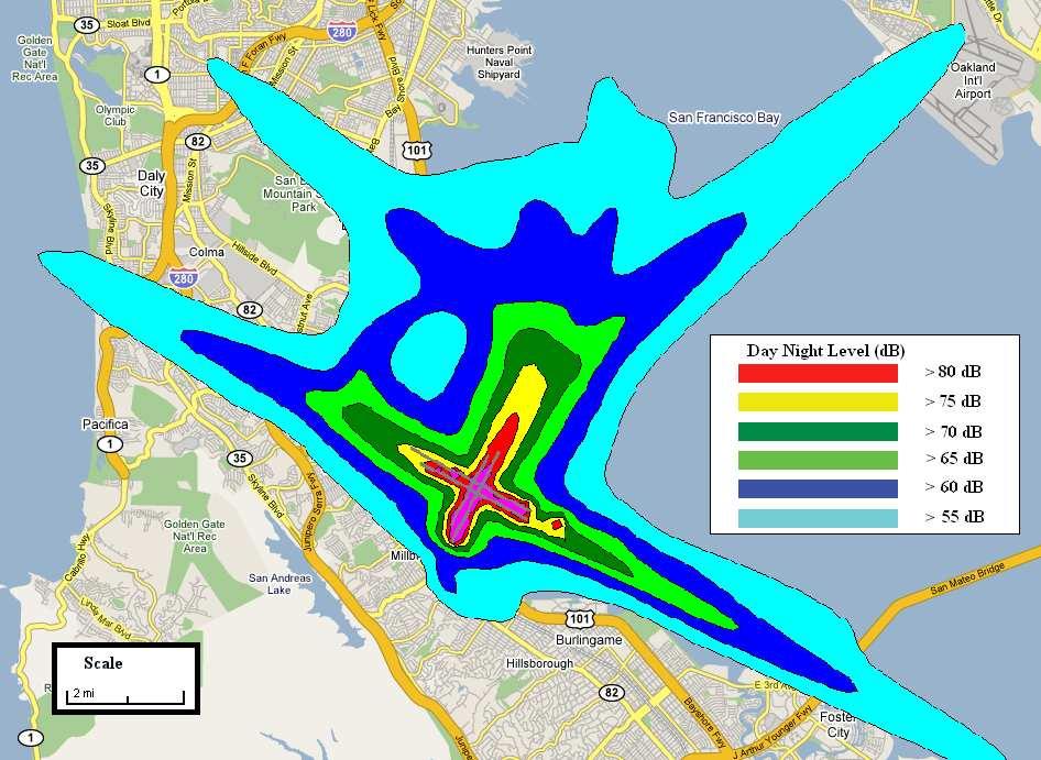 Background Figure 16: Noise Contour around San Francisco International Airport [Ref. 63] 2.3.2.1 Creation of Noise The most significant noise sources are the fan and the jet.