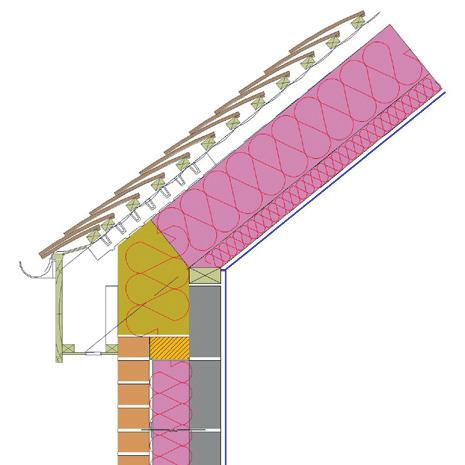 E11 Eaves (Insulation at Rafter Level) General Construction Specification: l wall lining; l inner leaf blockwork; l Kingspan Kooltherm K106 Cavity Board 115 mm with 10 mm cavity; and l outer leaf