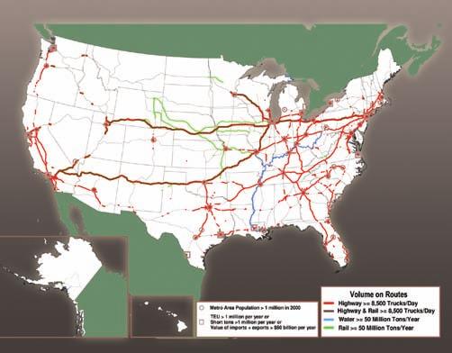 Major Freight Corridors The largest freight flows are concentrated on a relatively small number of corridors.