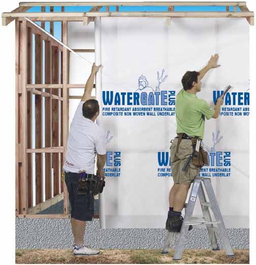 Product 1.1 Watergate-Plus is a fire retardant, flexible synthetic wall underlay for use under direct fixed and non-direct fixed wall cladding on timber and steel framed buildings.