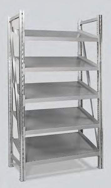 Pre-assembled frames Starter, Add-on Principle Heavy duty, rigid construction Each shelf level supports up to 550 lbs