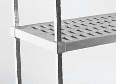 polyethylene shelf over 1" square steel tubular frame coated with a hard baked