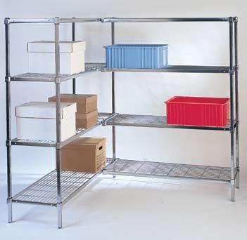 Heavy Duty Square Post Wire Shelving 4-Shelf Shelving Unit Unique square post design uses 27% more steel than typical round posts. 17% taller collar provides more strength and greater rigidity.
