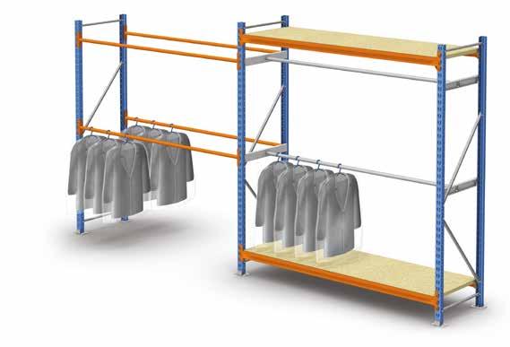 Units for hanging products These shelves have two solutions for hanging garments or other