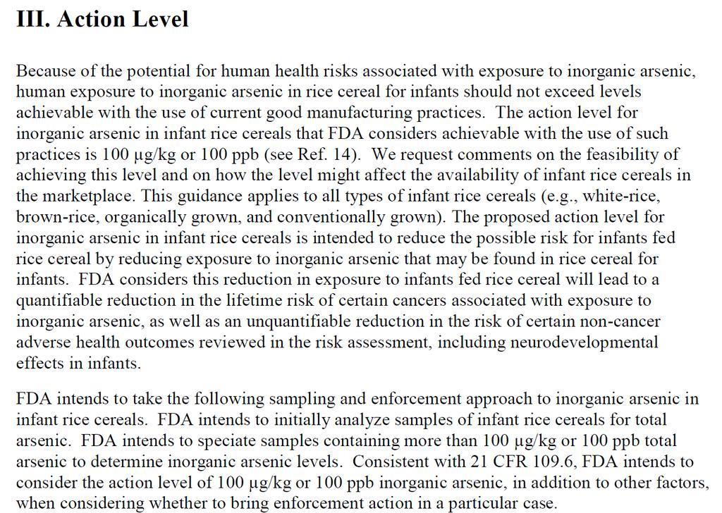 FDA News Release FDA proposes limit for inorganic arsenic in infant rice cereal Agency releases new