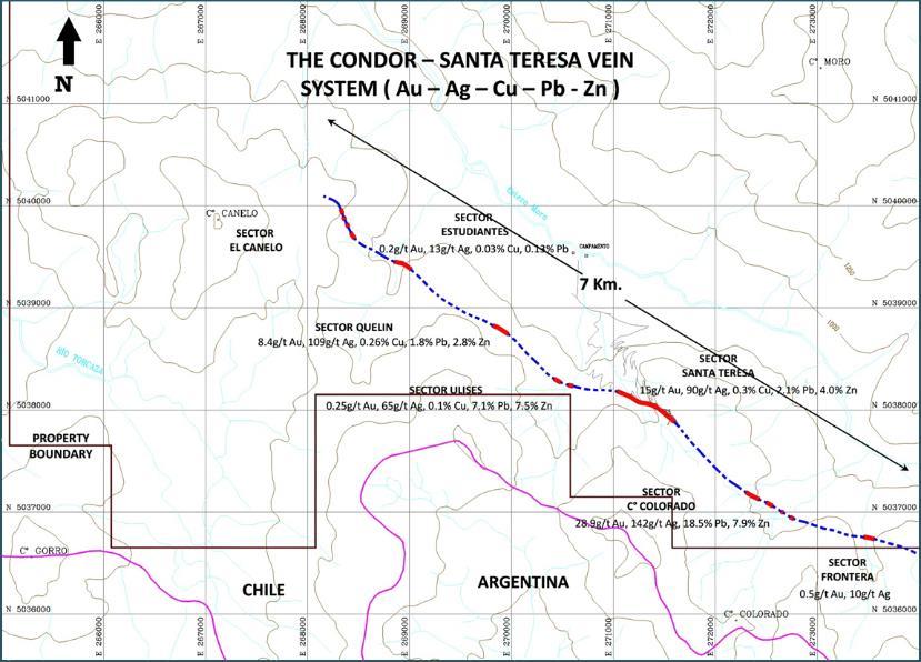 Santa Teresa High prospectivity targets occur along a 7km zone Torcoza Fault System Mineralization is controlled by a 7 km long segment of a Major Regional Fault and related Fault Splays Polymetallic