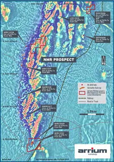 North Middleback Ranges Potential Low Capital Low Cost Opportunities Exposures of hematite mineralisation at/near surface along western side of range for over ~ 5km with limited drilling Hematite