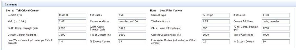 New Application Exception Information Tab (cont.) Data Field Name Description Data type Cement Type Classification of cement slurry (e.g. Class A, Class H, 15:85 POZ, TX Lehigh, etc.